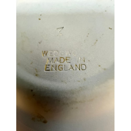  A collection of seven pieces of wedgwood blue jasperware including large bowl (a/f) candle tick hold... 