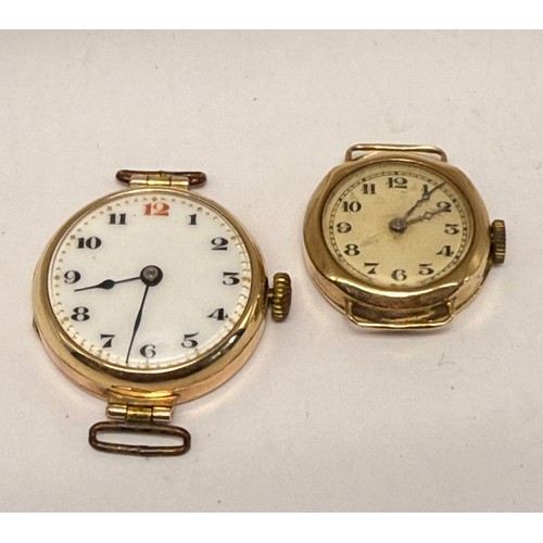  A 9 carat gold watch head, the circular white enamel dial with Arabic numerals and blued steel hands... 