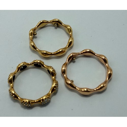  Three 18 carat gold Pandora stacking rings, one a cluster eternity ring, the other two plain bands, ... 