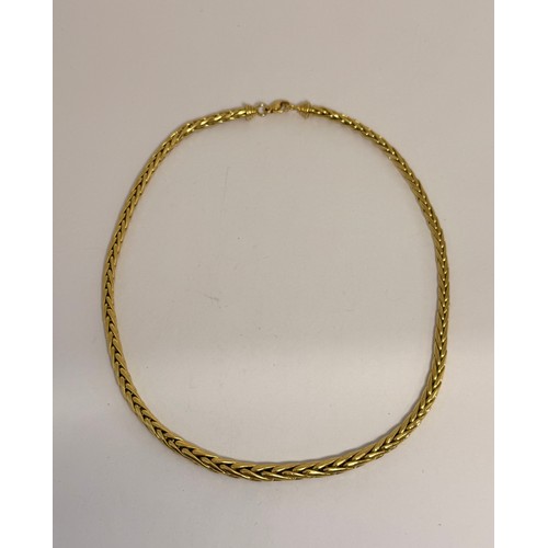  A yellow metal foxtail necklace chain, possibly French, horse head mark struck twice to clasp ring. ... 