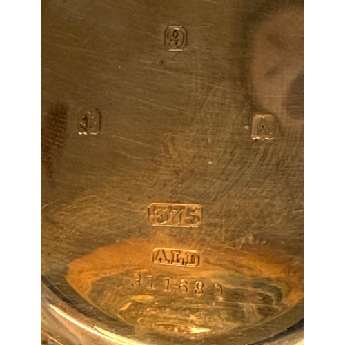  A 9 carat gold open-face keyless pocket watch, the white enamel dial signed STAYTE, with Roman numer... 