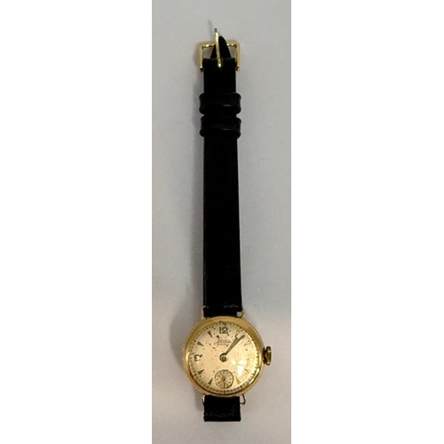  An 18 carat gold-cased lady's wristwatch, the champagne circular dial signed Lanco 15 JEWELS, with g... 