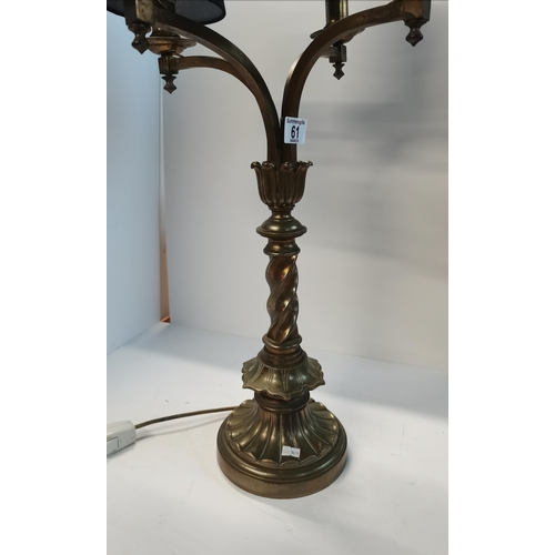 47 - Four branch brass candelabra lamp with twisted central column