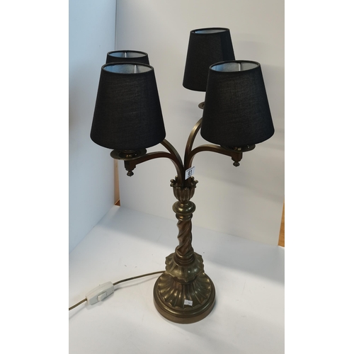 47 - Four branch brass candelabra lamp with twisted central column