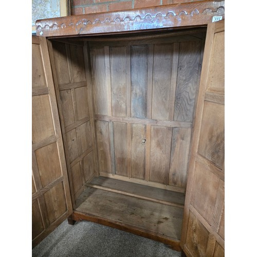 773 - A very rare early Robert Thompson Mouseman English Oak Panelled Double Wardrobe with signature mouse... 