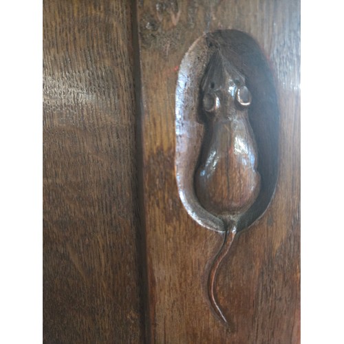773 - A very rare early Robert Thompson Mouseman English Oak Panelled Double Wardrobe with signature mouse... 