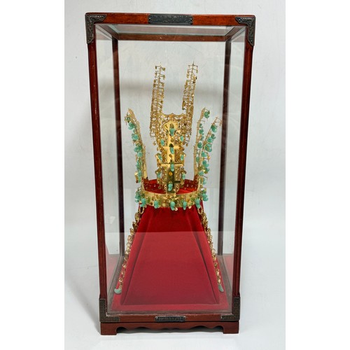 35 - A 24k gold plated and jade replica of the Cheonmachong gold crown, a national treasure of the Korean... 