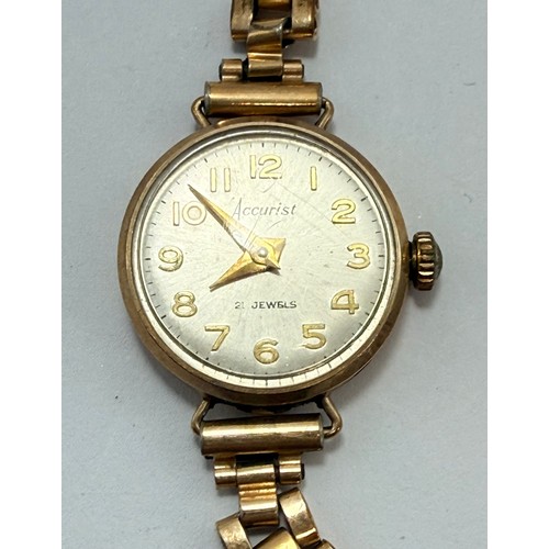 681 - A lady's 9 carat gold-cased bracelet wristwatch, the silvered dial and movement signed Accurist 21 J... 