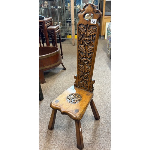 725 - A Vintage Oak Spinning Chair initials carved under seat JW 1956