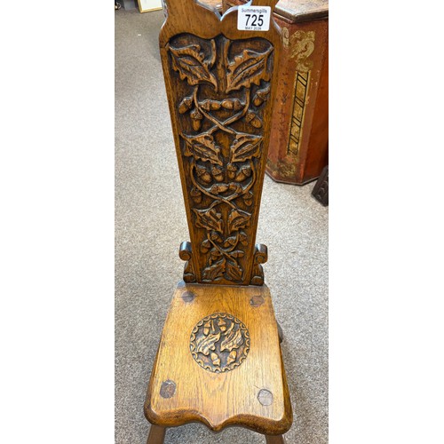 725 - A Vintage Oak Spinning Chair initials carved under seat JW 1956