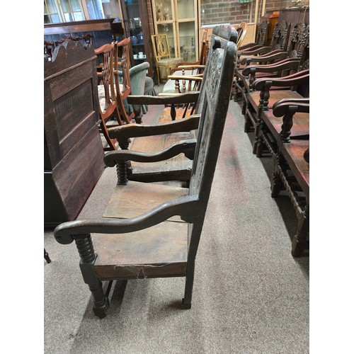 808 - Antique 17th Century Jacobean Hand Carved English Oak Armchair