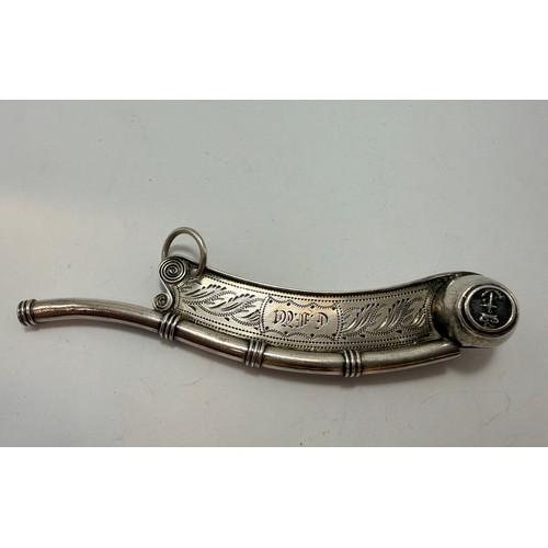 515 - A Victorian silver bosun's whistle by Hilliard & Thomason, Birmingham 1874, the barrel-shaped buoy c... 