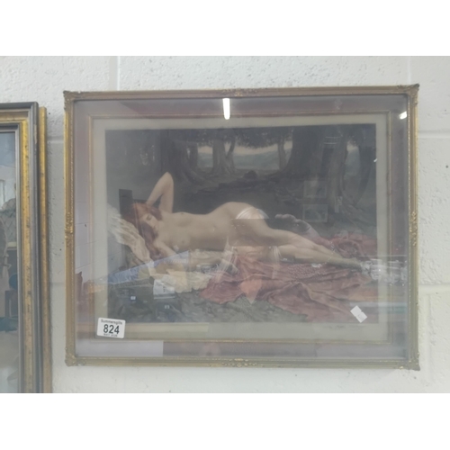 824 - A signed print of a reclining maiden by John Cother Watt