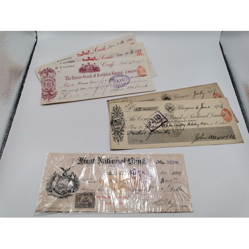686 - Six assorted 'PAID' bank cheques, late 19th/early 20th Century (ranging 1898-1911), comprising three... 