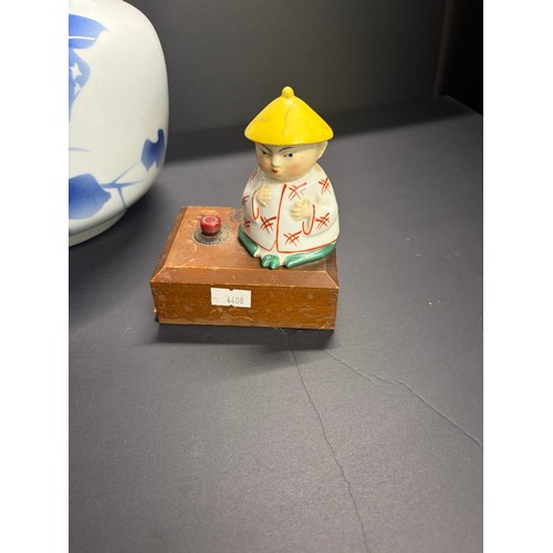236 - A Japanese blue and White Vase with four character marks to base H22cm plus a Chinese dragon incense... 