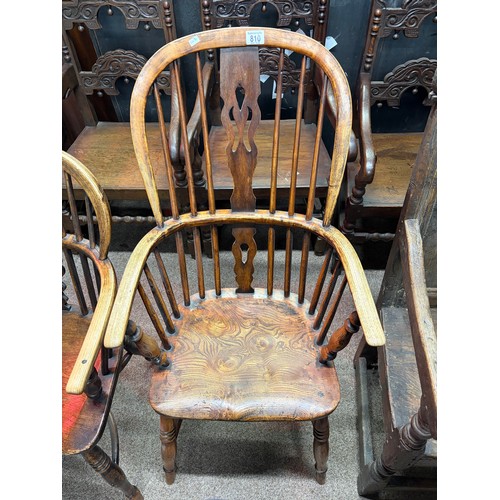 810 - An 19th century ash and elm hoop back Windsor chair with splat back 38.5cm deep x 48cm wide x 102cm ... 