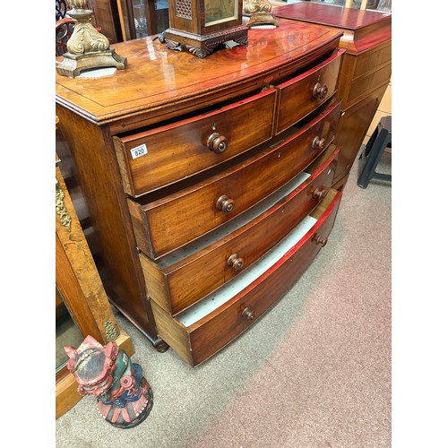 820 - A 19th century mahogany bow fronted chest of drawers comprising two short over three long oak lined ... 