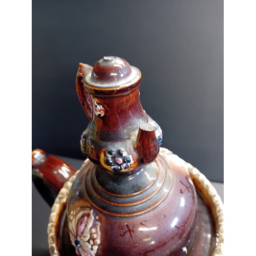 26 - An Antique Victorian Measham Bargeware Teapot English Treacle glaze