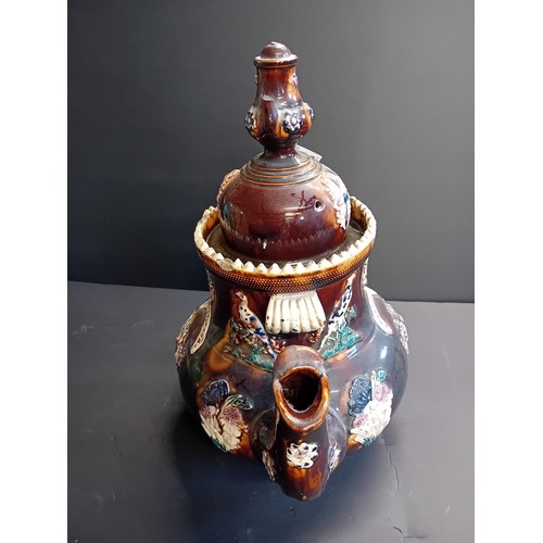 26 - An Antique Victorian Measham Bargeware Teapot English Treacle glaze