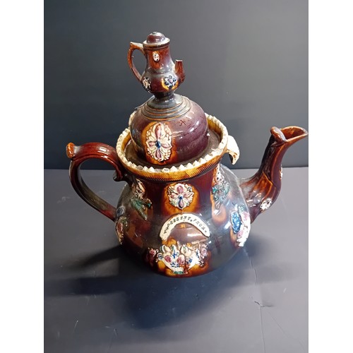 26 - An Antique Victorian Measham Bargeware Teapot English Treacle glaze