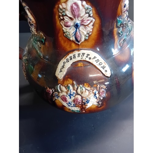 26 - An Antique Victorian Measham Bargeware Teapot English Treacle glaze