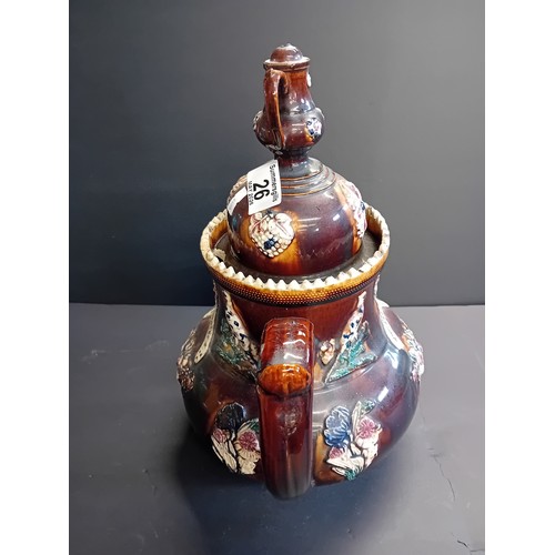 26 - An Antique Victorian Measham Bargeware Teapot English Treacle glaze