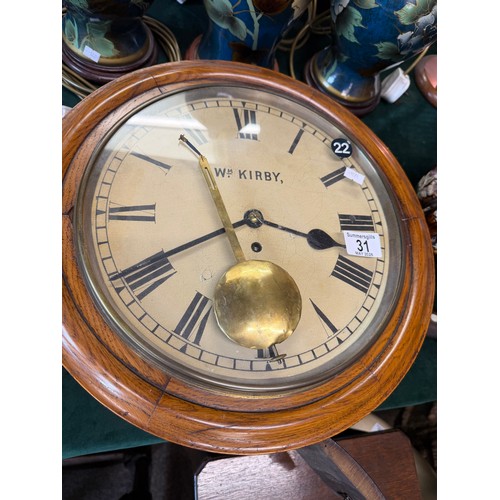31 - An Antique William Kirby of Malton Oak Fusee dial wall clock with pendulum