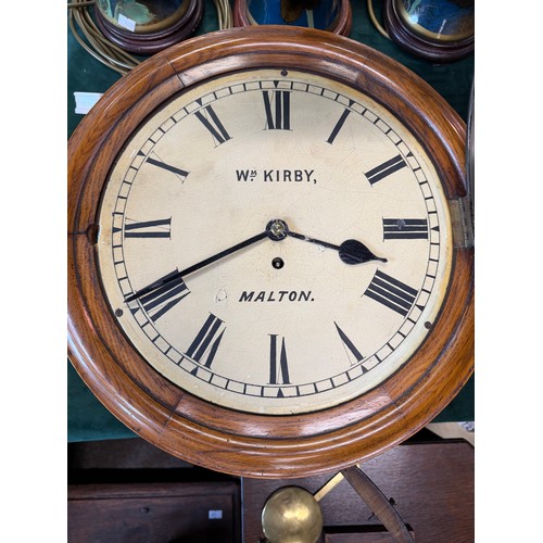 31 - An Antique William Kirby of Malton Oak Fusee dial wall clock with pendulum