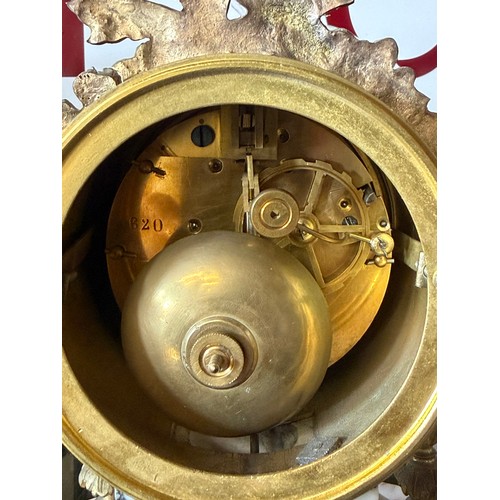 5 - Antique French Marble and Ormolu Portico Clock garniture, gilt metal dove over enamel fancy dial H38... 
