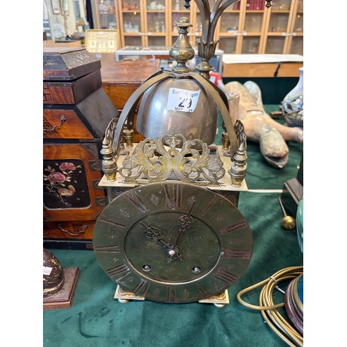 29 - An antique Brass Lantern Clock with French movement, replacement John Wainwright, Wellingborough wit... 