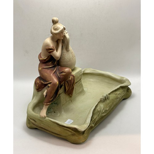 241 - Art Nouveau Royal Dux Bohemia porcelain figural bowl/planter.  Sculpted by Alois Hampel.  H 21cm W 2... 