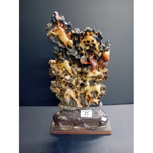 40 - A Hand carved chinese Soapstone Sculpture depicting multiple different animals H42cm x W23cm
