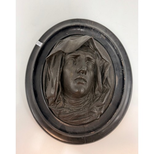 5 - A pair of bronze relief plaques.  One depicting Jesus Christ with a crown of thorns.  The other plaq... 
