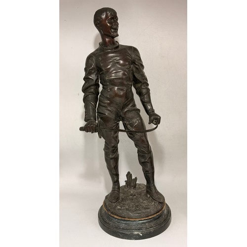 48 - A pair of Auguste Moreau (French 1834-1917) Fencing Figures.  Mounted on circular wooden plinths.  H... 