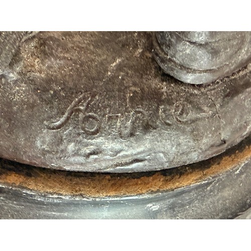 48 - A pair of Auguste Moreau (French 1834-1917) Fencing Figures.  Mounted on circular wooden plinths.  H... 