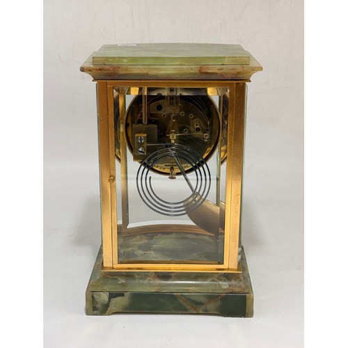 49 - A French Belle Epoque four-glass Mantel Clock.  intricate champleve enamel boarders on the frame of ... 