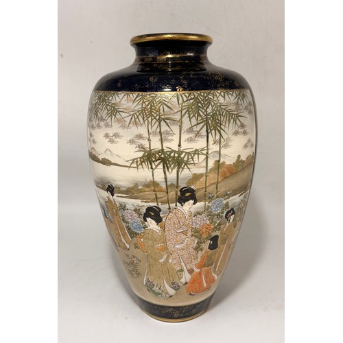 51 - Meiji Period Japanese Satsuma earthenware vase.  H 40cm