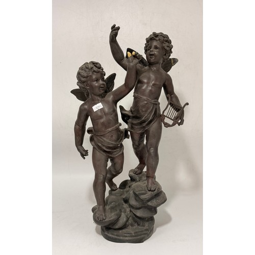 13 - Bronze Five Cherubs (4 pedestals) by artists Duchoiselle (the largest), Augusto Rivalta  (the smalle... 