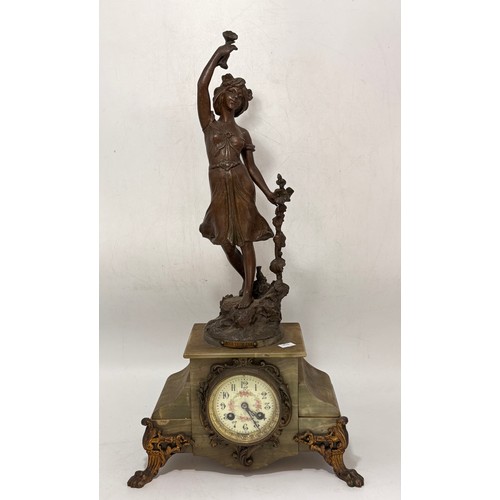 15 - 19th century French Rococo style mantel clock garniture set.  The clock has a floral dial with Arabi... 