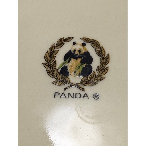 36 - Vintage Panda earthenware pedestal fruit bowl with a scalloped rim and bird motifs.  Height 11cm wid... 