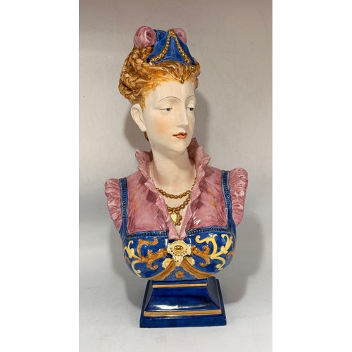 646 - Large Italian Majolica hand painted bust of Josephine, Napoleon's wife. H 57cm