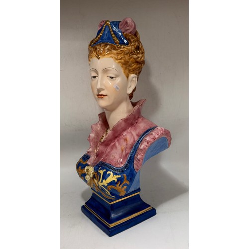 646 - Large Italian Majolica hand painted bust of Josephine, Napoleon's wife. H 57cm