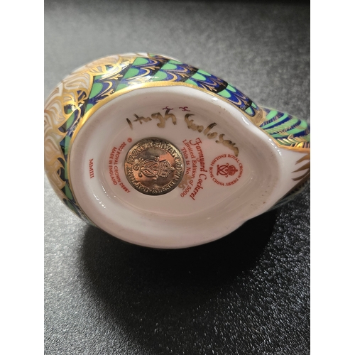 101 - Three Royal Crown Derby paperweights- Blue Wren, Rooster and limited edition Farm Yard Cockerel sign... 