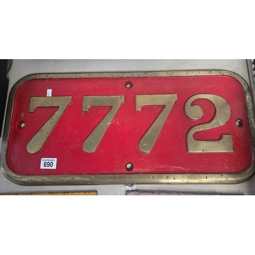 690 - Vintage sign with brass border and raised numbers 