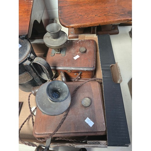 695 - Pair of antique needle single needle block telegraph instruments plus railwayana items - lantern, me... 