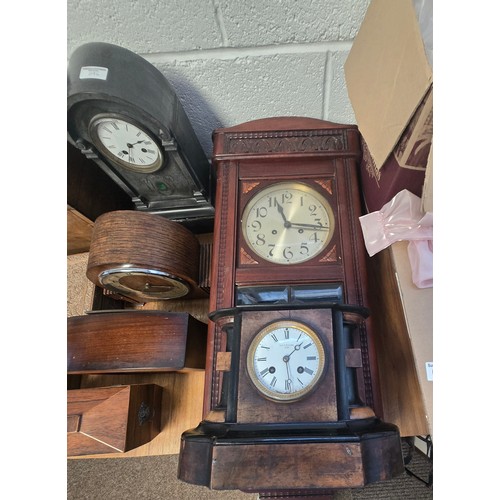 696 - Wall clock, slate mantel clock, 1930s oak cased mantel clock by Garrard Swindon, mantel clock by A &... 