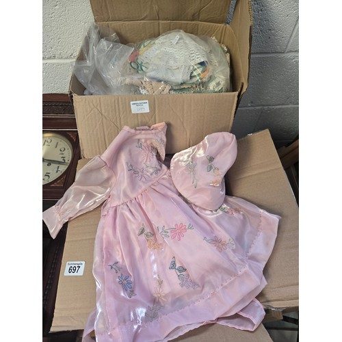 697 - A Collection of vintage baby clothes and lace etc