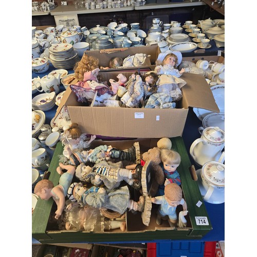 714 - Three boxes of various porcelain dolls