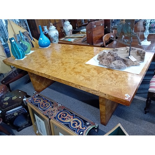 611 - An Iain James Art Deco style burr walnut 'Polar' veneered dining table 216cm long 100cm deep 76cm hi... 
