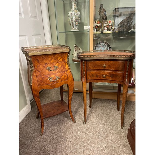 578 - A satinwood inlaid gilt mounted bedside cabinet, having two drawers, on cabriole legs, together with... 